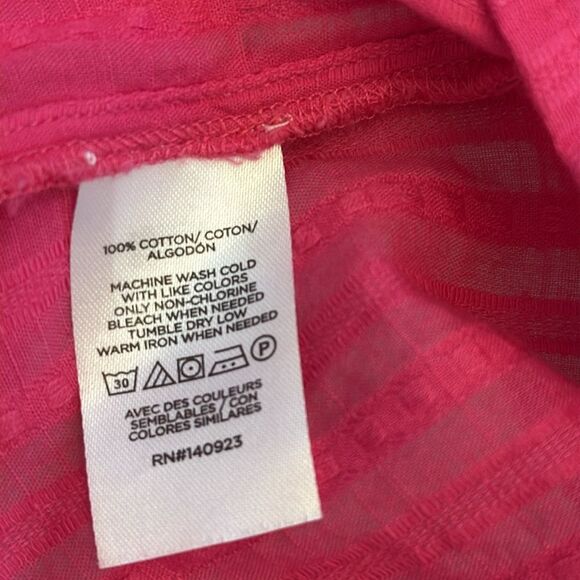 Loft 100 % Cotton Pink Ruffle Sleeves Size Medium - Picture 8 of 9